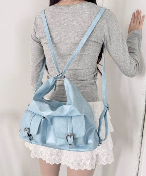 Loueme(ルエム)の「ダブルポケット3WAYショルダーバッグ(ショルダーバッグ・レディース・ブラック/ブラウン/ライトブルー/ピンク/アイボリー・FREE)」の20枚目の写真