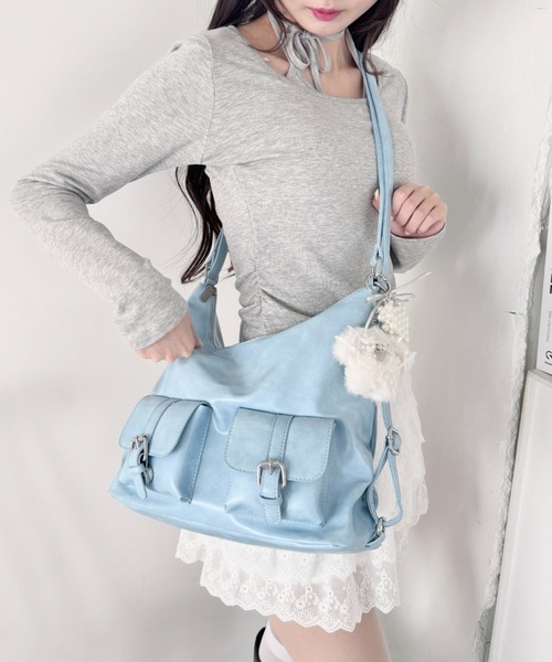 Loueme(ルエム)の「ダブルポケット3WAYショルダーバッグ(ショルダーバッグ・レディース・ブラック/ブラウン/ライトブルー/ピンク/アイボリー・FREE)」の21枚目の写真