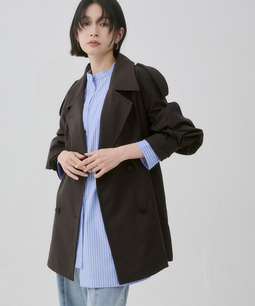 hunch（ハンチ）の「ボンディング ミディ丈トレンチコート（トレンチコート・レディース・ブラウン/ベージュ/チャコール・FREE）」の4枚目の写真