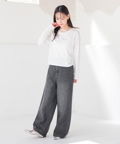 Honeys(ハニーズ)の「レース付クロストップス(Tシャツ/カットソー・レディース・ブラック/杢グレー/ピンク/ホワイト・L/M/S/SS)」の7枚目の写真