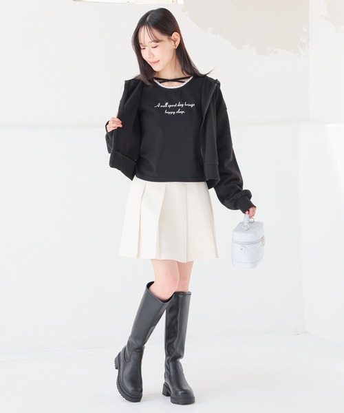 Honeys(ハニーズ)の「レース付クロストップス(Tシャツ/カットソー・レディース・ブラック/杢グレー/ピンク/ホワイト・L/M/S/SS)」の10枚目の写真