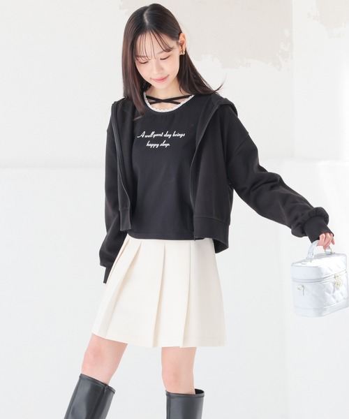 Honeys(ハニーズ)の「レース付クロストップス(Tシャツ/カットソー・レディース・ブラック/杢グレー/ピンク/ホワイト・L/M/S/SS)」の11枚目の写真