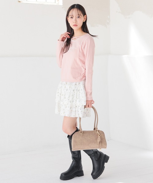 Honeys(ハニーズ)の「レース付クロストップス(Tシャツ/カットソー・レディース・ブラック/杢グレー/ピンク/ホワイト・L/M/S/SS)」の14枚目の写真