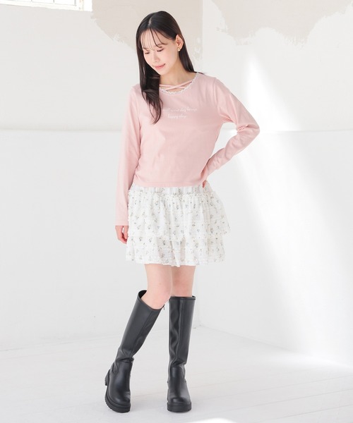 Honeys(ハニーズ)の「レース付クロストップス(Tシャツ/カットソー・レディース・ブラック/杢グレー/ピンク/ホワイト・L/M/S/SS)」の15枚目の写真