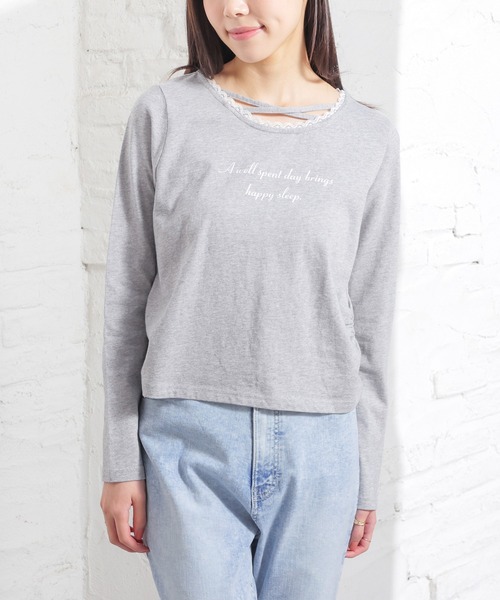 Honeys(ハニーズ)の「レース付クロストップス(Tシャツ/カットソー・レディース・ブラック/杢グレー/ピンク/ホワイト・L/M/S/SS)」の21枚目の写真