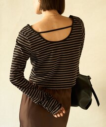 CAPRICIEUX LE'MAGE | バックUネッククロップボーダーTシャツ(Tシャツ/カットソー)