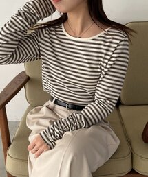 CAPRICIEUX LE'MAGE | バックUネッククロップボーダーTシャツ(Tシャツ/カットソー)