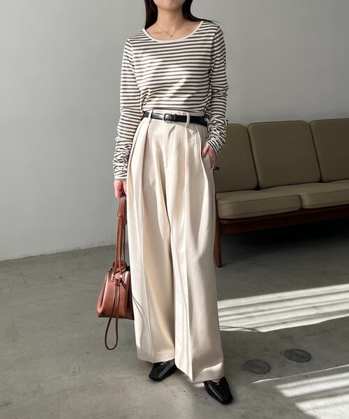 CAPRICIEUX LE'MAGE（カプリシューレマージュ）の「バックUネッククロップボーダーTシャツ（Tシャツ/カットソー・レディース・ブラック/オフホワイト/ブラウン・FREE）」の8枚目の写真