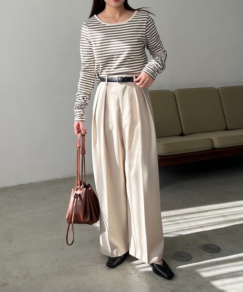 CAPRICIEUX LE'MAGE（カプリシューレマージュ）の「バックUネッククロップボーダーTシャツ（Tシャツ/カットソー・レディース・ブラック/オフホワイト/ブラウン・FREE）」の11枚目の写真