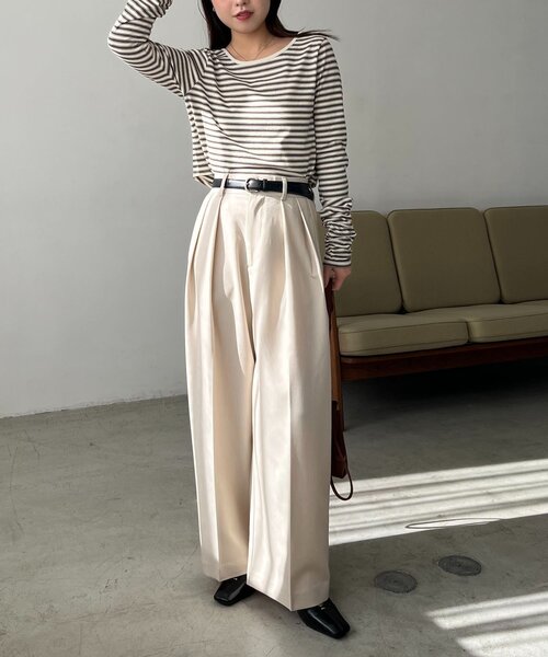 CAPRICIEUX LE'MAGE（カプリシューレマージュ）の「バックUネッククロップボーダーTシャツ（Tシャツ/カットソー・レディース・ブラック/オフホワイト/ブラウン・FREE）」の12枚目の写真