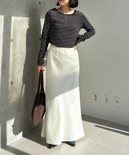 CAPRICIEUX LE'MAGE（カプリシューレマージュ）の「バックUネッククロップボーダーTシャツ（Tシャツ/カットソー・レディース・ブラック/オフホワイト/ブラウン・FREE）」の18枚目の写真