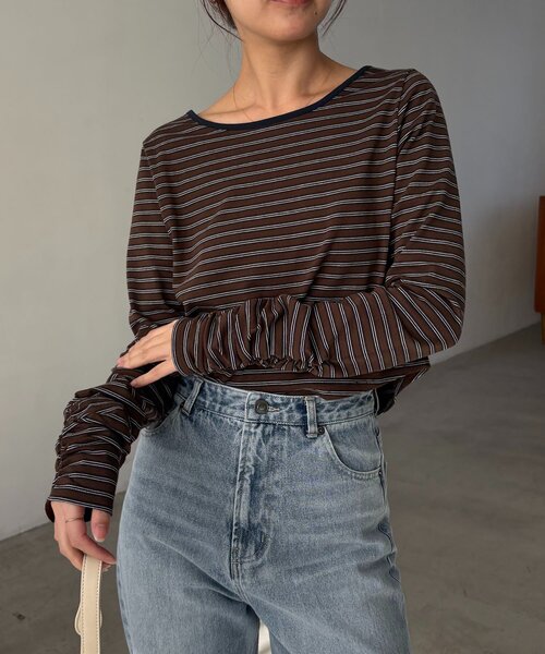 capricieux le'mage バックUネッククロップボーダーTシャツ CAPRICIEUX LE'MAGE（カプリシューレマージュ） tシャツ バックUネック