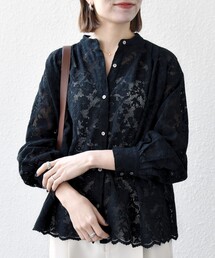 シアー」に該当するトップス（ブラック/黒色系・花柄・ボタニカル柄