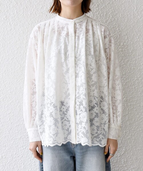 SHIPS any:〈手洗い可能〉フラワー メッシュ レース バンドカラー