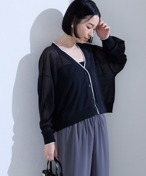 Aunely（オーネリー）の「【Aunely】透明感まとう シアー Vネックカーディガン/マシンウォッシャブル ＜YOSOOIシリーズ＞（カーディガン/ボレロ・レディース・ライトグリーン/モカ/ネイビー/グレー/ブラック/アイボリー/グレイッシュベージュ・M/L）」の20枚目の写真