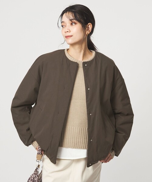 green label relaxing（グリーンレーベルリラクシング）の「［size SHORTあり］パフィー ノーカラー ブルゾン 2 撥水 ウォッシャブル（ブルゾン・レディース・ダークブラウン・38/36/SHORT）」の20枚目の写真