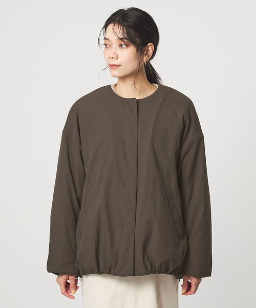 green label relaxing（グリーンレーベルリラクシング）の「［size SHORTあり］パフィー ノーカラー ブルゾン 2 撥水 ウォッシャブル（ブルゾン・レディース・ダークブラウン・38/36/SHORT）」の14枚目の写真