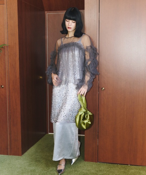 【ANDRESD】グロッシーサテンバックリボンドレス グロッシーサテンバックリボンドレス / glossy satin back ribbon