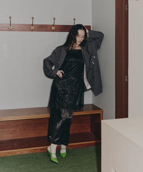 ANDRESD(アンドレスド)の「グロッシーサテンバックリボンドレス / glossy satin back ribbon dress(ドレス・レディース・ベージュ/ライトブルー/ブラウン/ピンク/ブラック/グリーン/ホワイト/ブラック×シルバー・S/L/M)」の22枚目の写真