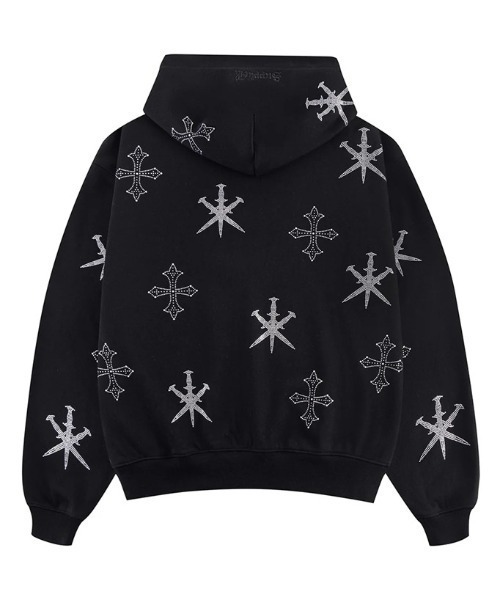 UNKNOWN ブラック クロス模様 パーカー L A'GEM/9 × .kom 『UNKNOWN LONDON/アンノウン ロンドン』 Dagger Cross