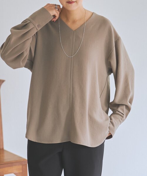 LIVETART（リヴェタート）の「《LIVETART》ヴィンテージジョーゼットVプルオーバー（シャツ/ブラウス・レディース・ネイビー/モカ・FREE）」の4枚目の写真