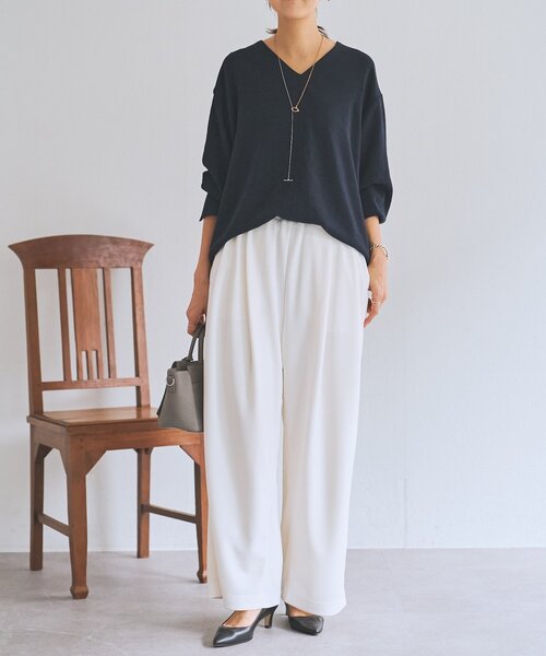 LIVETART（リヴェタート）の「《LIVETART》ヴィンテージジョーゼットVプルオーバー（シャツ/ブラウス・レディース・ネイビー/モカ・FREE）」の7枚目の写真