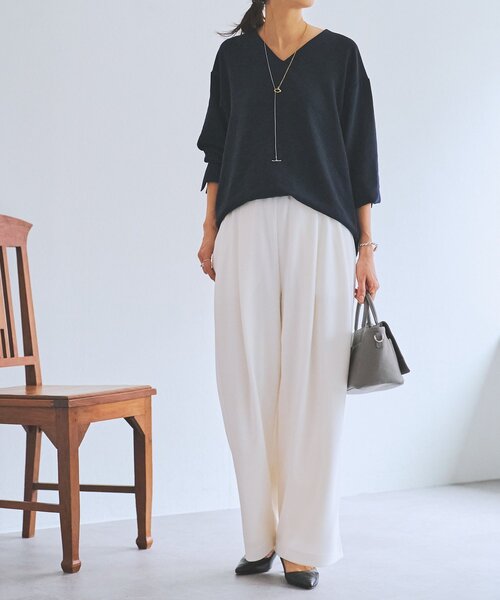 LIVETART（リヴェタート）の「《LIVETART》ヴィンテージジョーゼットVプルオーバー（シャツ/ブラウス・レディース・ネイビー/モカ・FREE）」の8枚目の写真