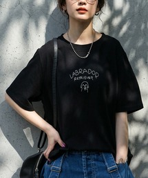 antiqua | クルーネック  犬モチーフ ロゴ Tシャツ(Tシャツ/カットソー)