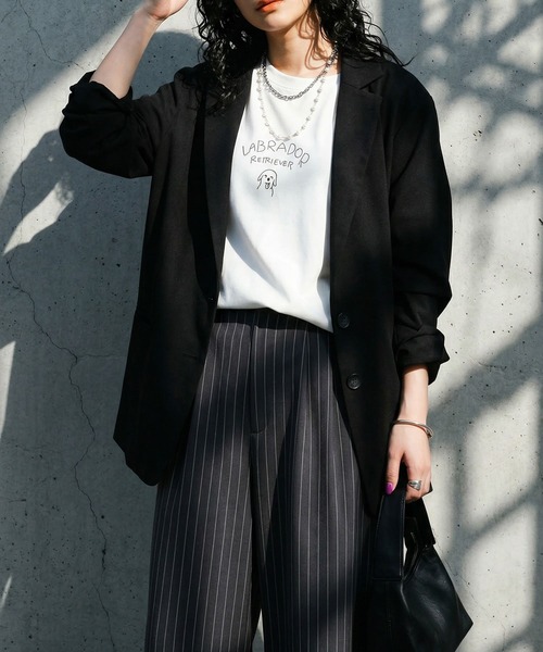 antiqua（アンティカ）の「クルーネック  犬モチーフ ロゴ Tシャツ（Tシャツ/カットソー・レディース・ホワイト/ブラック・ONESIZE）」の6枚目の写真