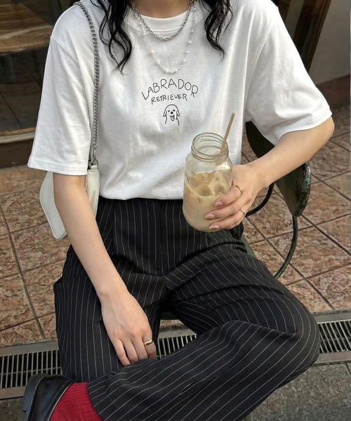 antiqua（アンティカ）の「クルーネック  犬モチーフ ロゴ Tシャツ（Tシャツ/カットソー・レディース・ホワイト/ブラック・ONESIZE）」の7枚目の写真
