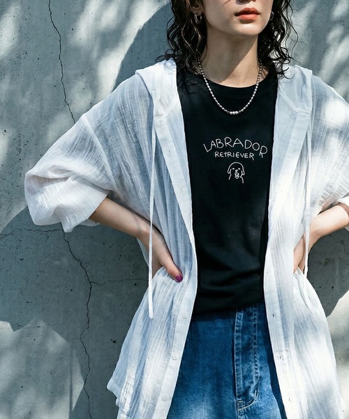 antiqua（アンティカ）の「クルーネック  犬モチーフ ロゴ Tシャツ（Tシャツ/カットソー・レディース・ホワイト/ブラック・ONESIZE）」の9枚目の写真