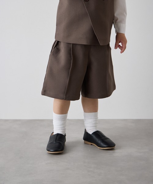 riziere（リジェール）の「センターシームハーフパンツ（ウエストゴム調整）（スーツパンツ・キッズ・ブラウン/ネイビー/カーキ系/グレー/ライトブラウン/ブラック・90/100/110/120/130/140/150/160）」の3枚目の写真