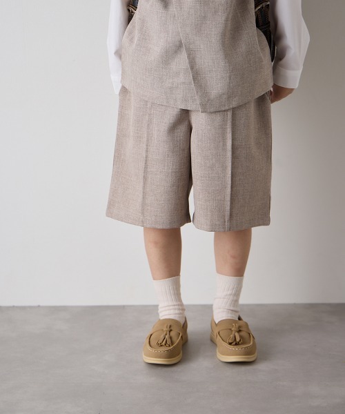 riziere（リジェール）の「センターシームハーフパンツ（ウエストゴム調整）（スーツパンツ・キッズ・ブラウン/ネイビー/カーキ系/グレー/ライトブラウン/ブラック・90/100/110/120/130/140/150/160）」の4枚目の写真