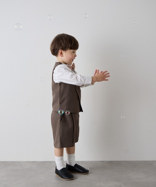 riziere（リジェール）の「センターシームハーフパンツ（ウエストゴム調整）（スーツパンツ・キッズ・ブラウン/ネイビー/カーキ系/グレー/ライトブラウン/ブラック・90/100/110/120/130/140/150/160）」の14枚目の写真