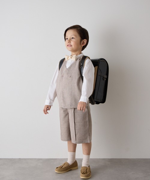 riziere（リジェール）の「センターシームハーフパンツ（ウエストゴム調整）（スーツパンツ・キッズ・ブラウン/ネイビー/カーキ系/グレー/ライトブラウン/ブラック・90/100/110/120/130/140/150/160）」の10枚目の写真