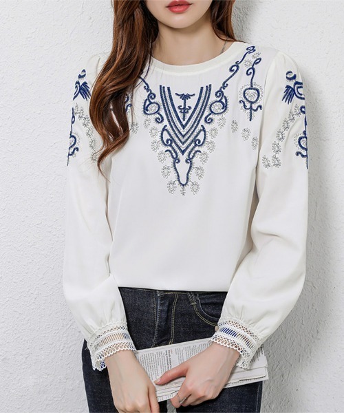 ONEP STAR(ワンピスター)の「刺繍入りレースブラウス(シャツ/ブラウス・レディース・ホワイト・MEDIUM/X-LARGE/LARGE)」の1枚目の写真