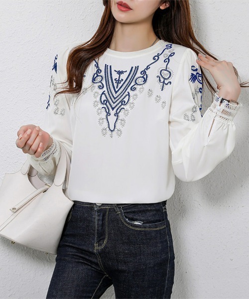 ONEP STAR(ワンピスター)の「刺繍入りレースブラウス(シャツ/ブラウス・レディース・ホワイト・MEDIUM/X-LARGE/LARGE)」の12枚目の写真
