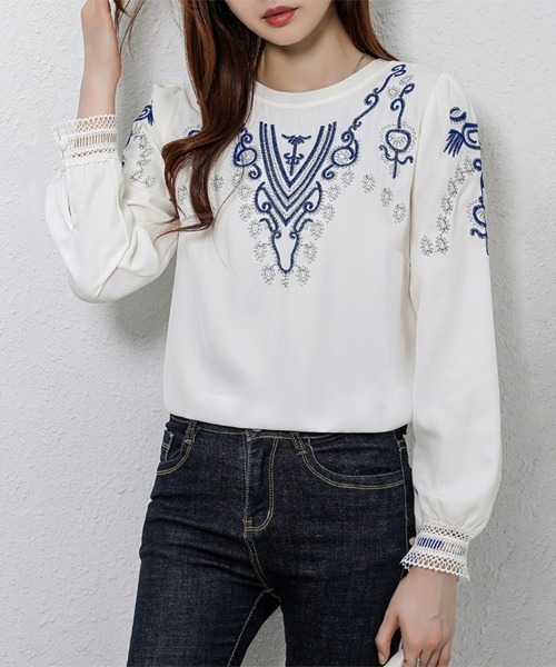 ONEP STAR(ワンピスター)の「刺繍入りレースブラウス(シャツ/ブラウス・レディース・ホワイト・MEDIUM/X-LARGE/LARGE)」の2枚目の写真