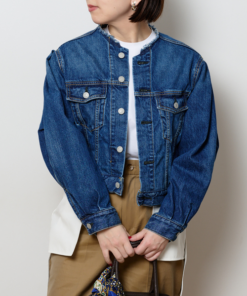 Bonum（ボナム）の「リメイクデニムノーカラーブルゾン（デニム