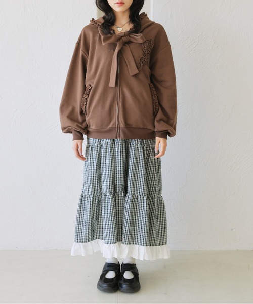 kutir（クティール）の「リボンフリルジップパーカー/ジップフーディ（パーカー・レディース・ブラウン/グレー・FREE）」の18枚目の写真