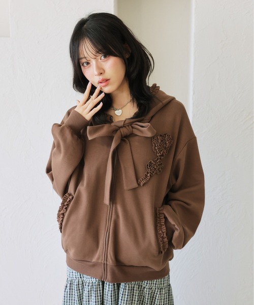 kutir（クティール）の「リボンフリルジップパーカー/ジップフーディ（パーカー・レディース・ブラウン/グレー・FREE）」の11枚目の写真