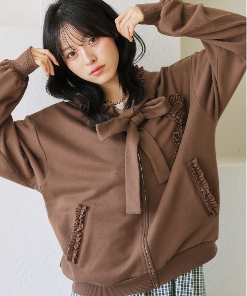 kutir（クティール）の「リボンフリルジップパーカー/ジップフーディ（パーカー・レディース・ブラウン/グレー・FREE）」の13枚目の写真