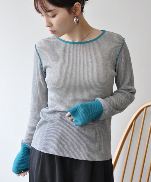 Meli rich(メリーリッチ)の「麻タッチ配色ニットプルオーバー(ニット/セーター・レディース・グレー/チャコールグレー・FREE)」の1枚目の写真