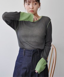 Meli rich | 麻タッチ配色ニットプルオーバー(ニット/セーター)