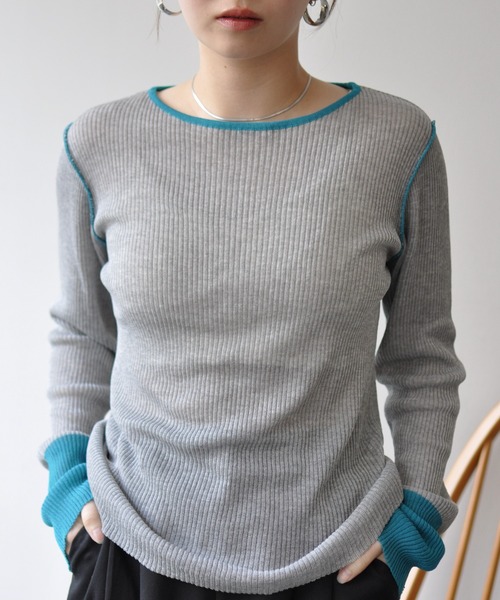Meli rich(メリーリッチ)の「麻タッチ配色ニットプルオーバー(ニット/セーター・レディース・グレー/チャコールグレー・FREE)」の12枚目の写真