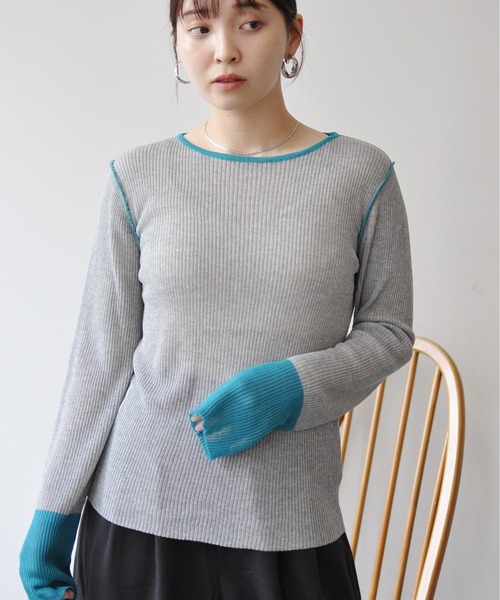 Meli rich(メリーリッチ)の「麻タッチ配色ニットプルオーバー(ニット/セーター・レディース・グレー/チャコールグレー・FREE)」の13枚目の写真
