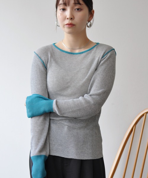 Meli rich(メリーリッチ)の「麻タッチ配色ニットプルオーバー(ニット/セーター・レディース・グレー/チャコールグレー・FREE)」の15枚目の写真