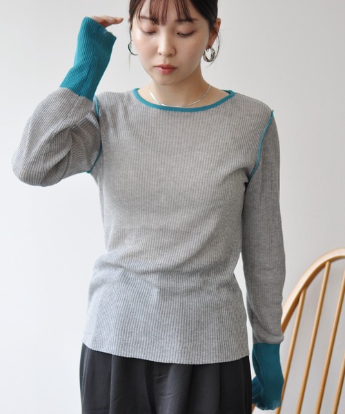 Meli rich(メリーリッチ)の「麻タッチ配色ニットプルオーバー(ニット/セーター・レディース・グレー/チャコールグレー・FREE)」の16枚目の写真