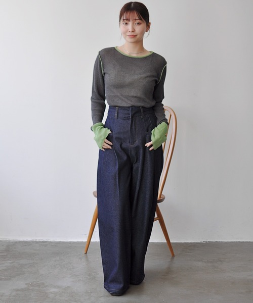 Meli rich(メリーリッチ)の「麻タッチ配色ニットプルオーバー(ニット/セーター・レディース・グレー/チャコールグレー・FREE)」の10枚目の写真