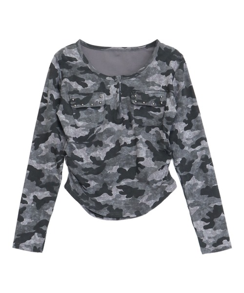 ANAP(アナップ)の「カーゴ ポケット スタッズ カモフラ トップス(Tシャツ/カットソー・レディース・カーキ/グレー・F)」の13枚目の写真